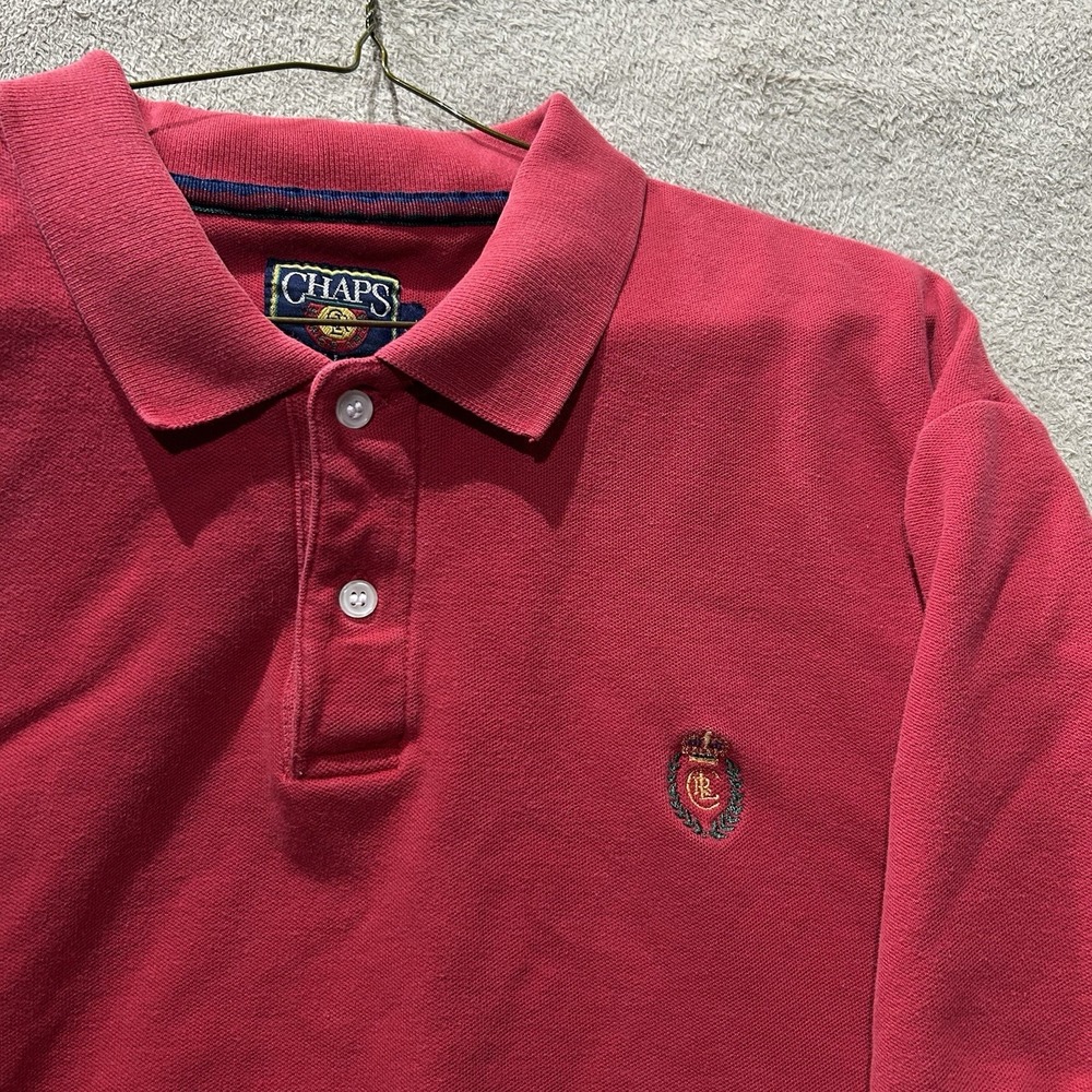 Vintage Chaps Ralph Lauren Men's XL Red Polo Shirt Embroidered Crest 100% Cotton